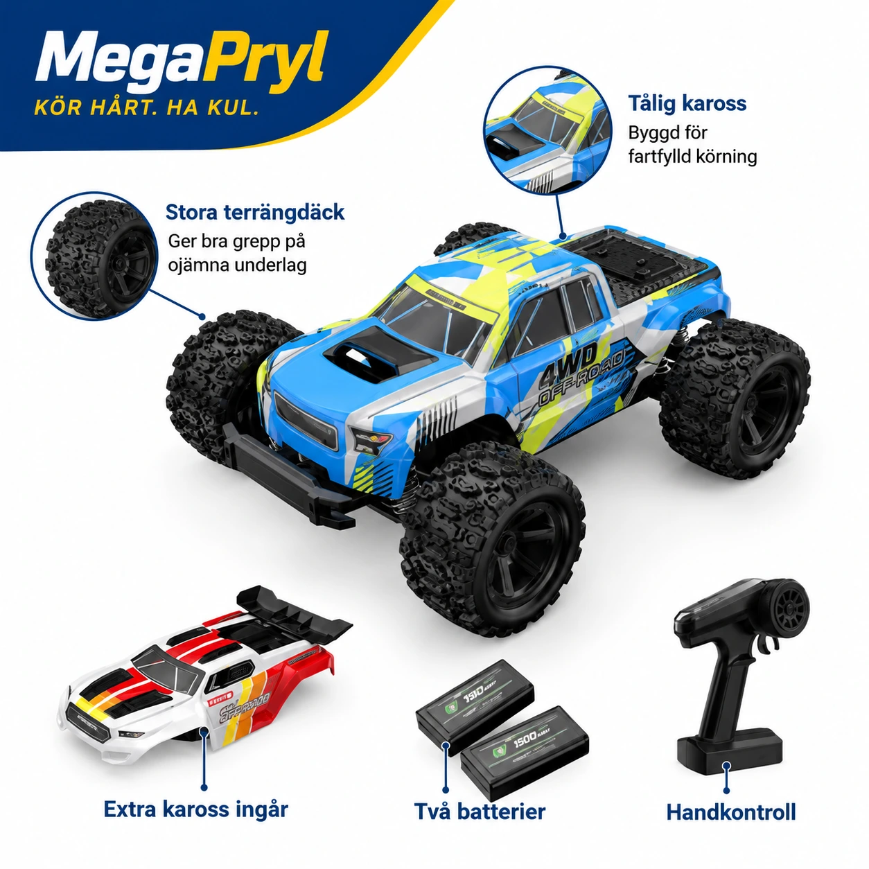 Radiostyrd monstertruck 1:18 med 4WD och dubbla karosser