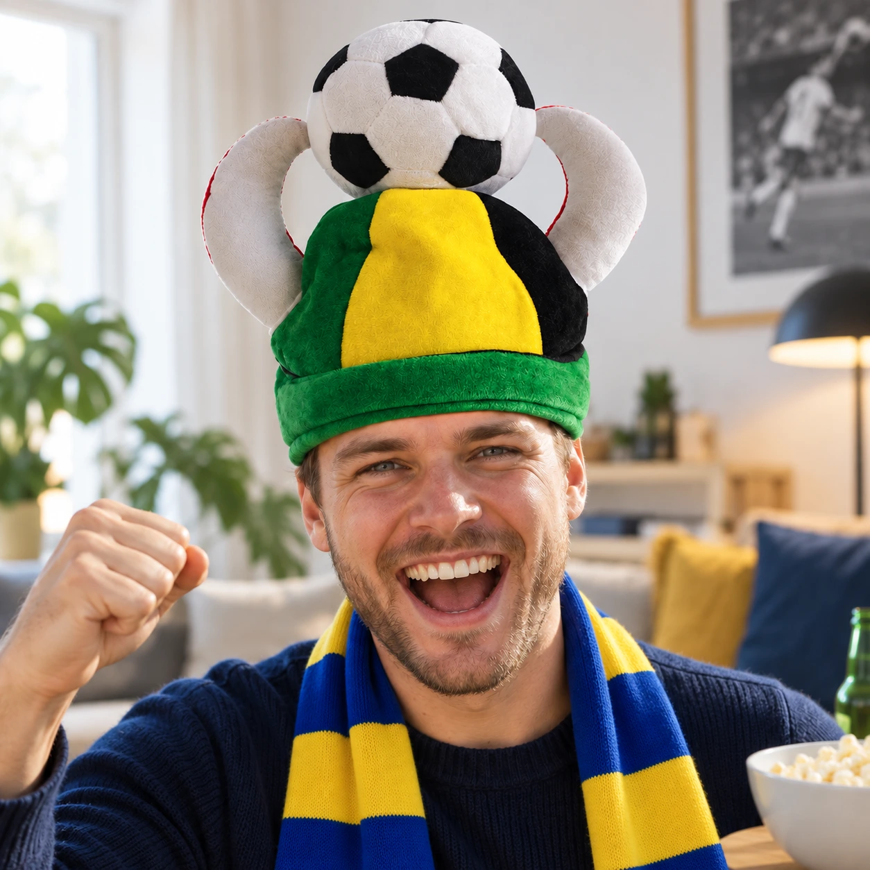 Fotbollsmössa med Horn i Grön, Gul och Svart