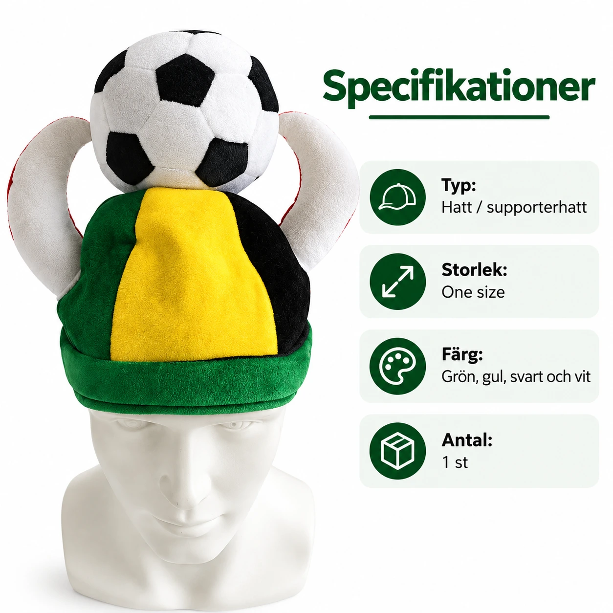 Fotbollsmössa med Horn i Grön, Gul och Svart