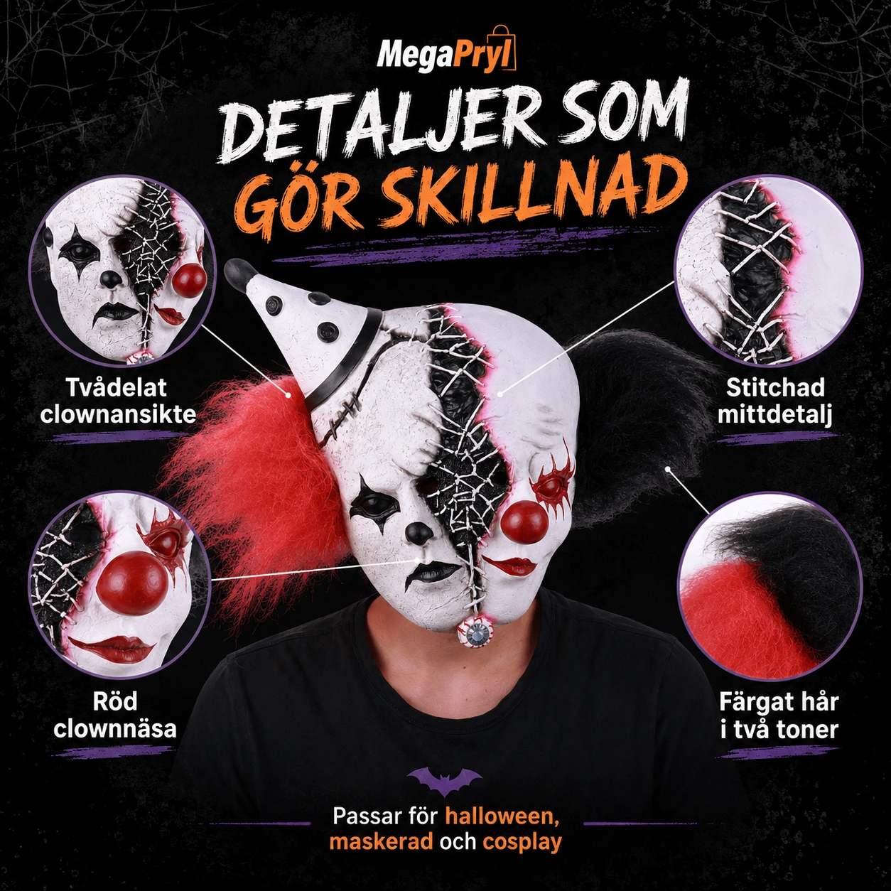 Clownmask för halloween i latex för vuxna