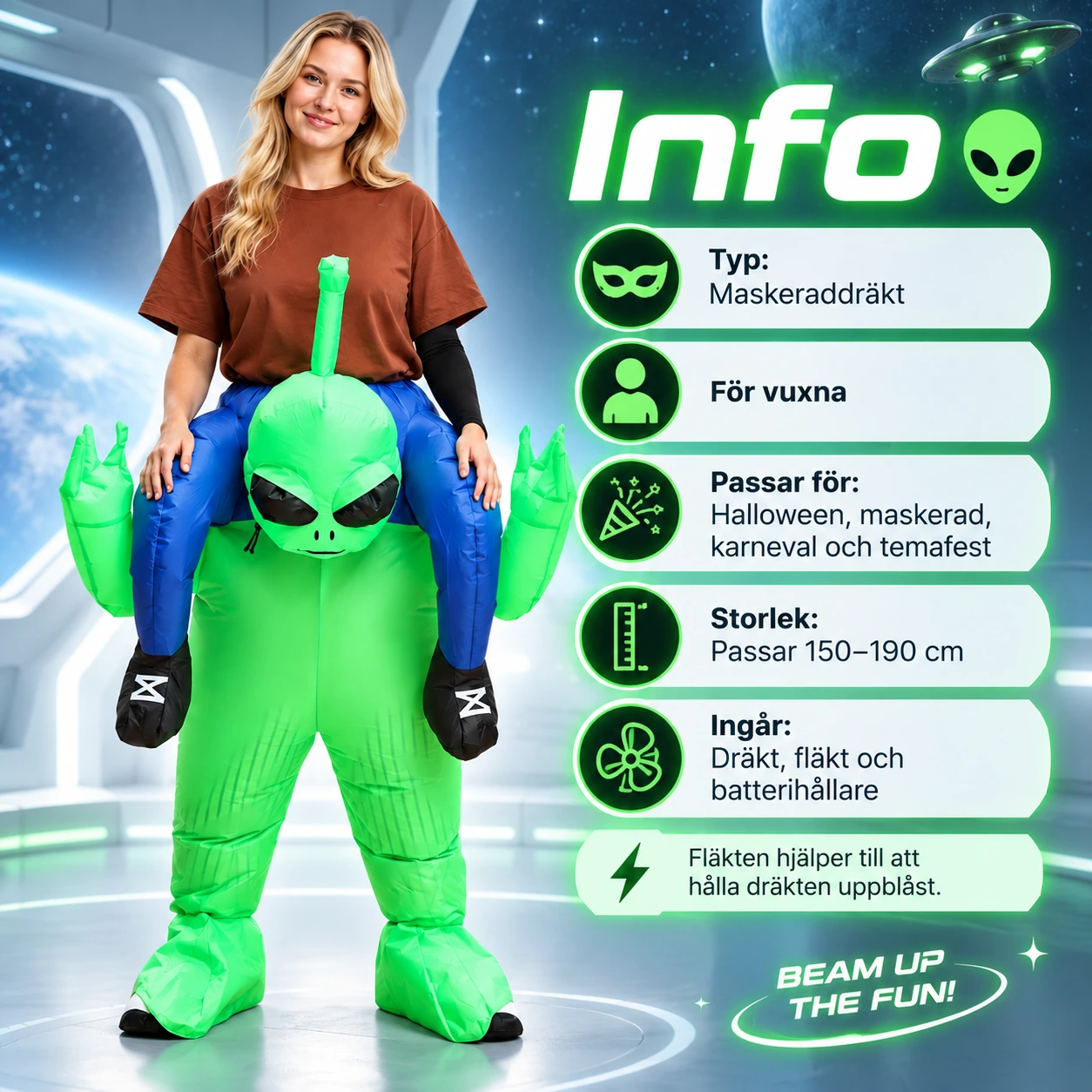 Maskeraddräkt vuxen med uppblåsbar alien