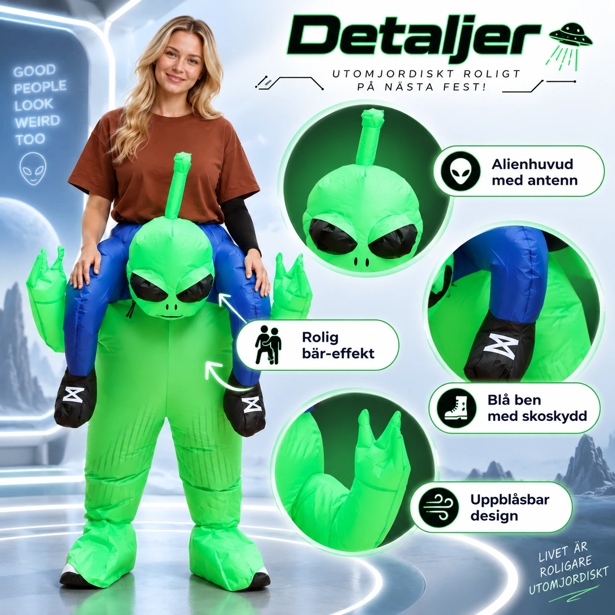 Maskeraddräkt vuxen med uppblåsbar alien