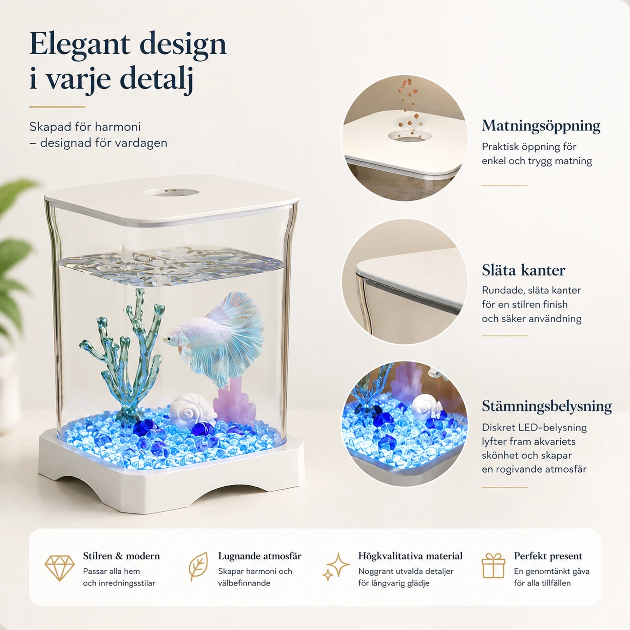 Mini akvarium för skrivbord med bottenbelysning