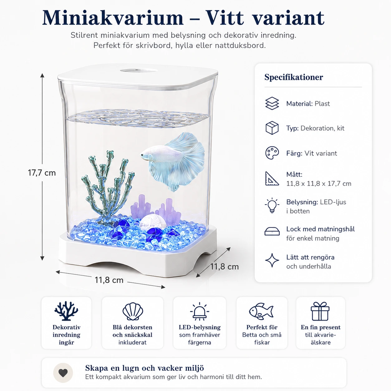 Mini akvarium för skrivbord med bottenbelysning