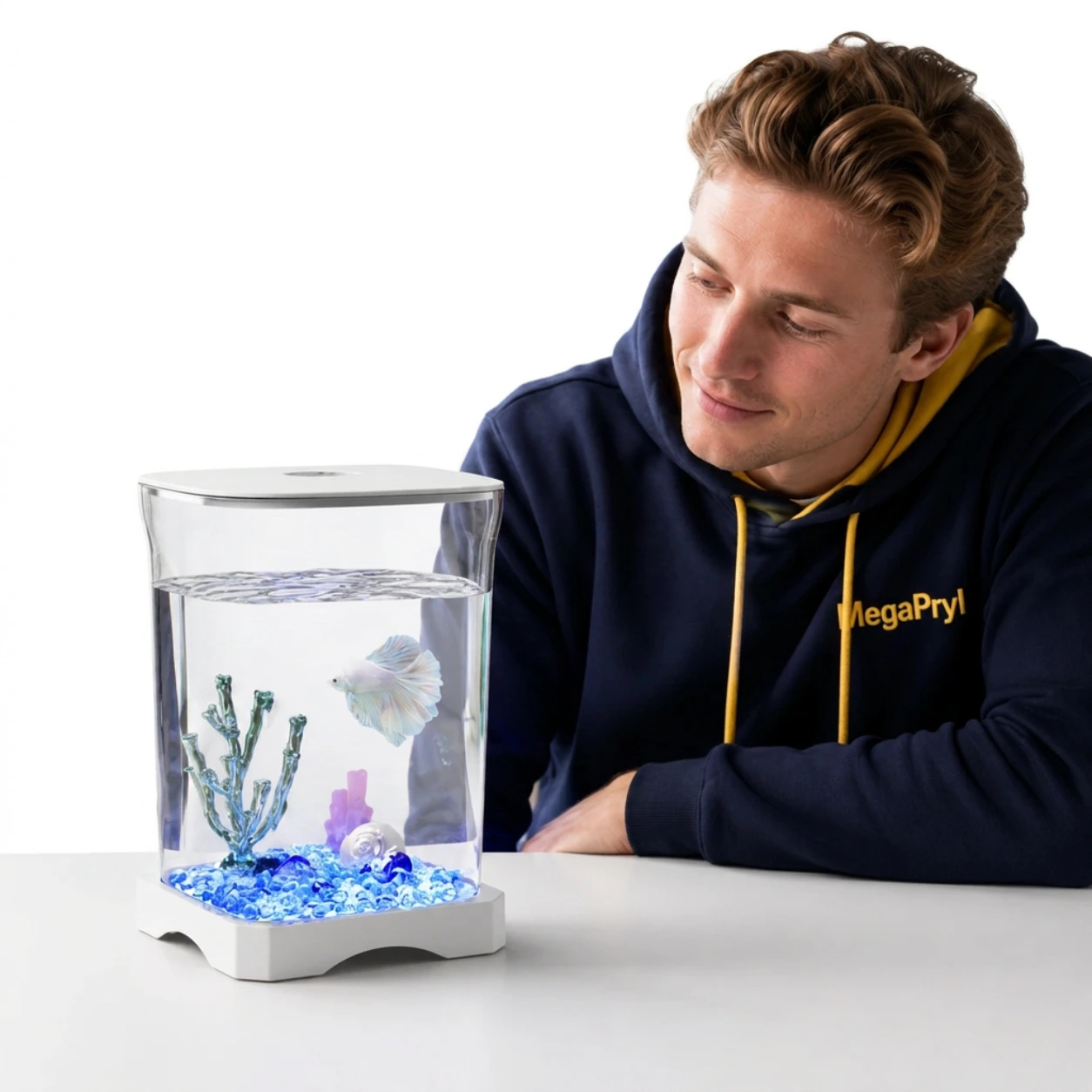 Mini akvarium för skrivbord med bottenbelysning