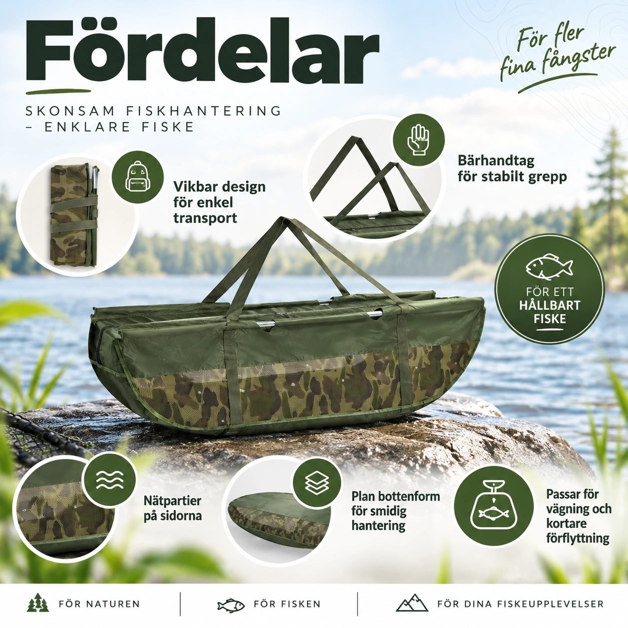 Vägningssäck för fiske med vikbar design