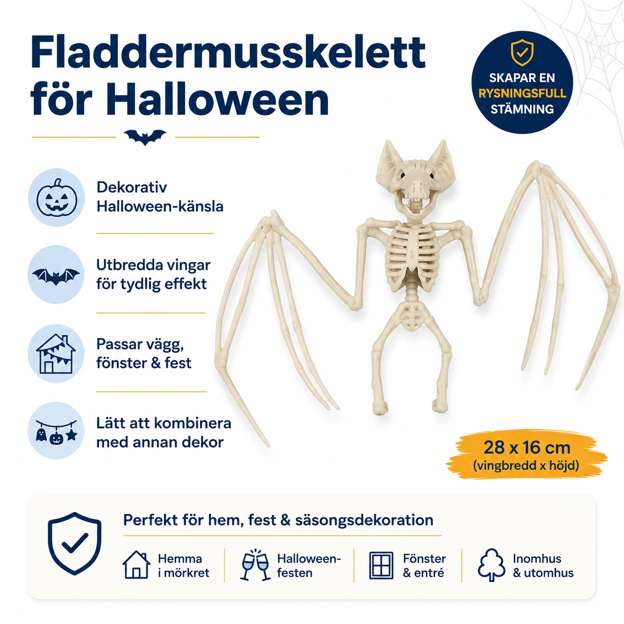 Fladdermusskelett för Halloween-dekoration 28 x 16 cm