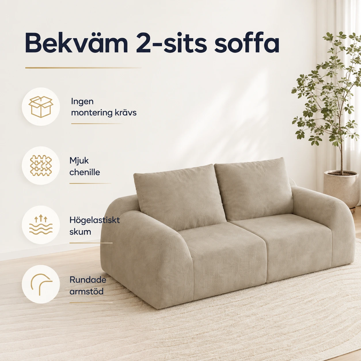 2-sits soffa för vardagsrum utan montering