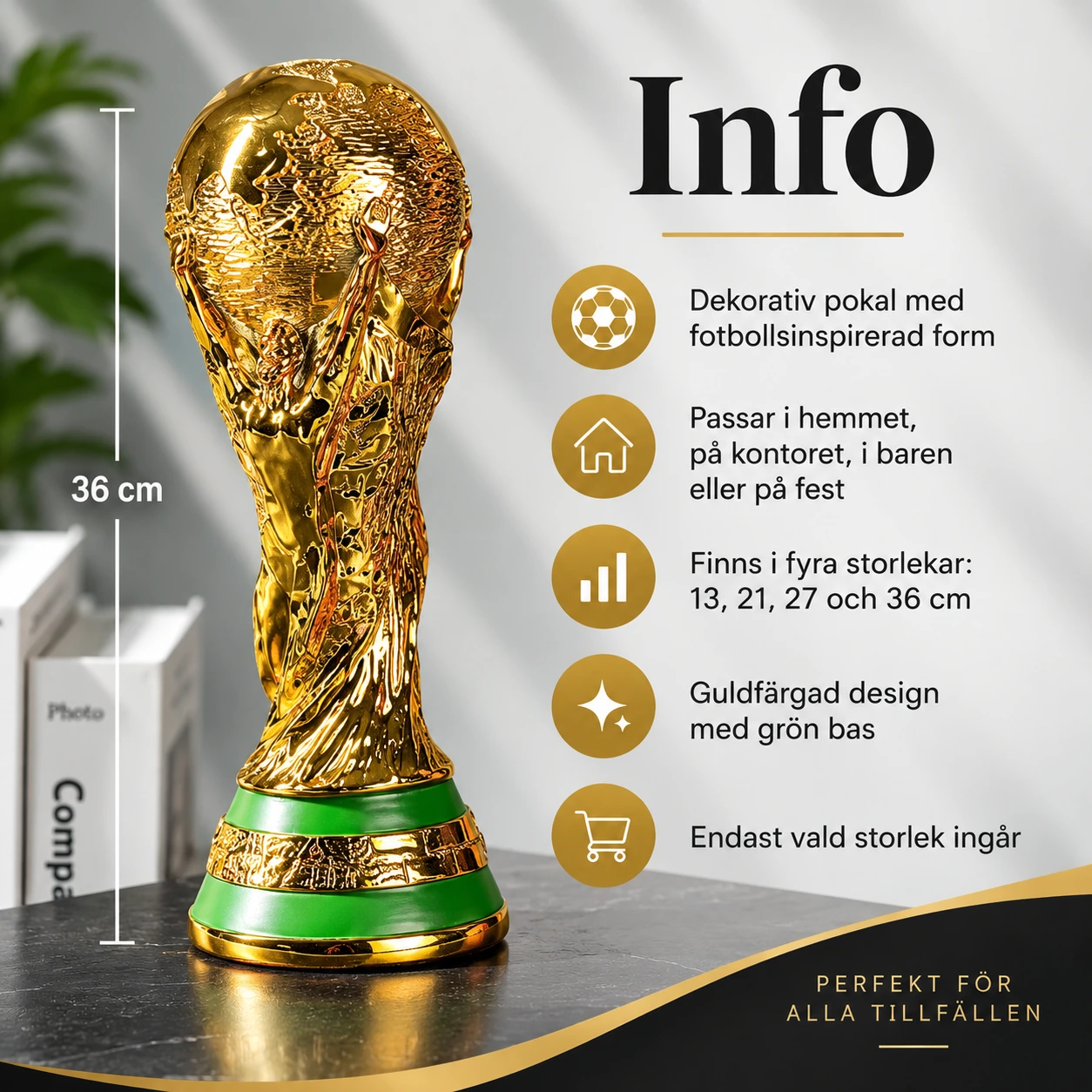 Fotbollspokal som dekoration i flera storlekar