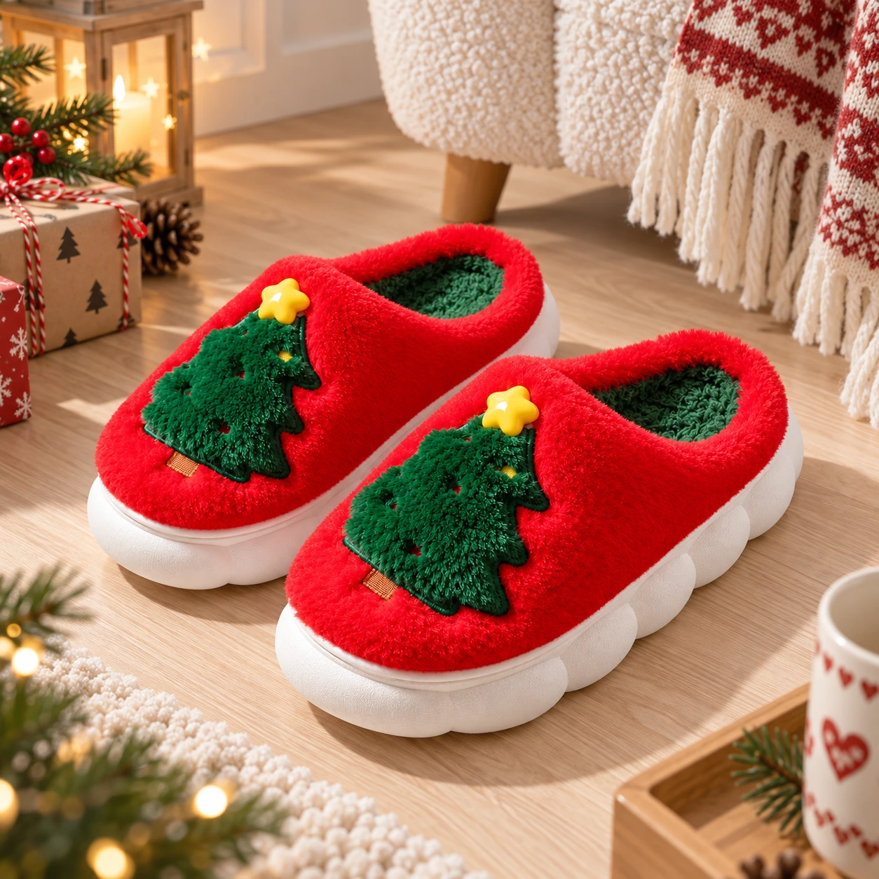 Joulukuusitossut sisäkäyttöön, luistamaton pohja
