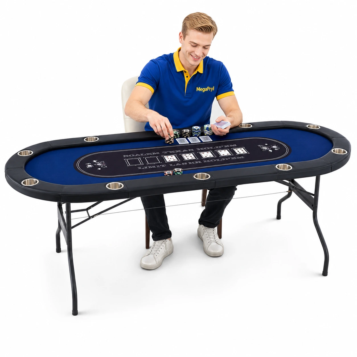 Hopfällbart pokerbord för 8 spelare med mugghållare