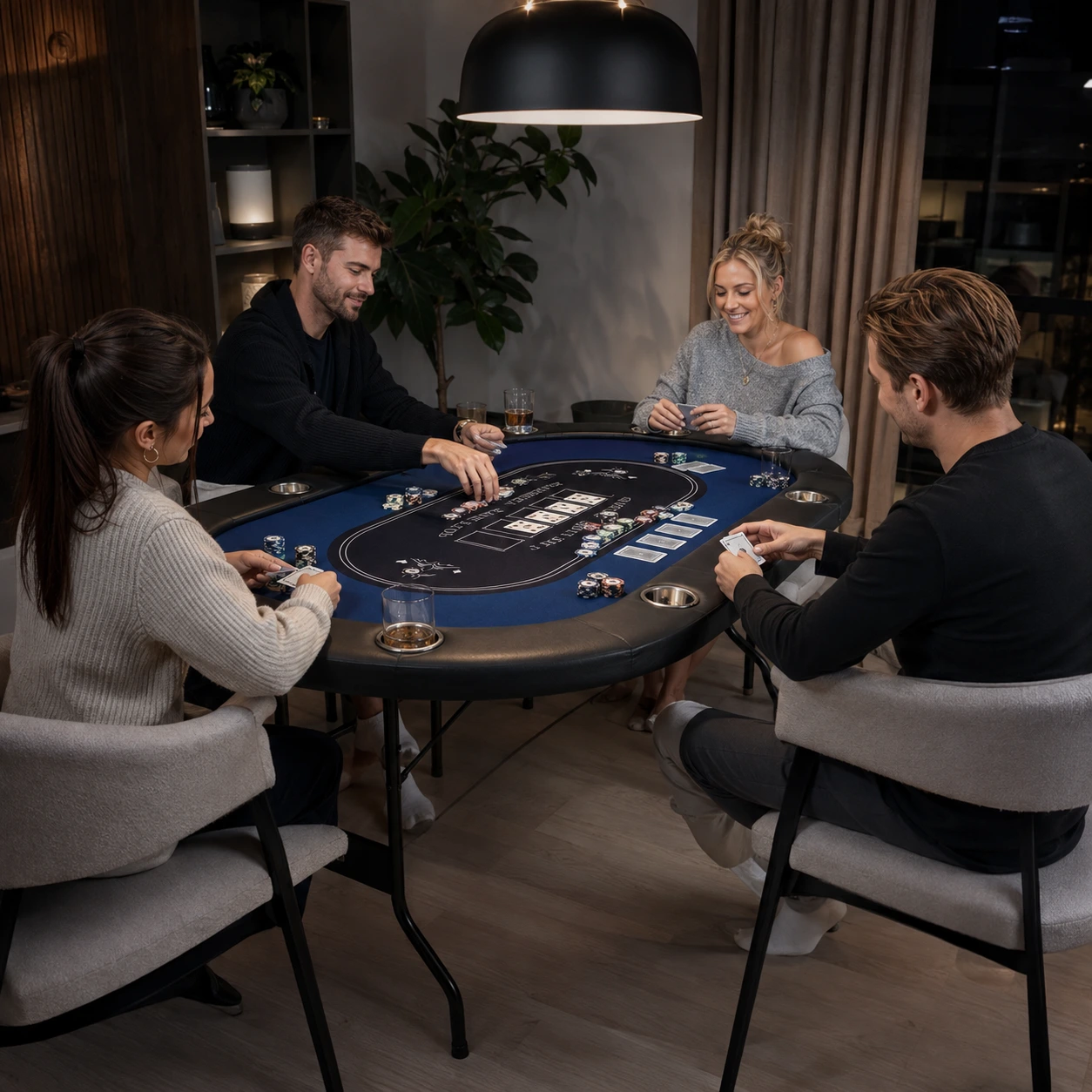 Hopfällbart pokerbord för 8 spelare med mugghållare