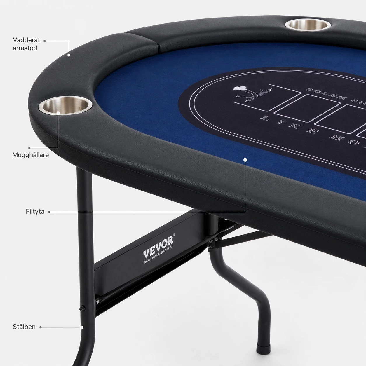 Hopfällbart pokerbord för 8 spelare med mugghållare