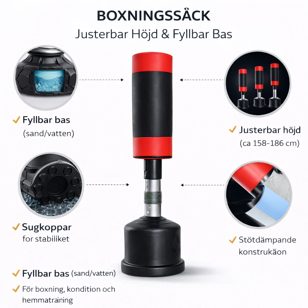 Boxningssäck – Justerbar Höjd & Fyllbar Bas