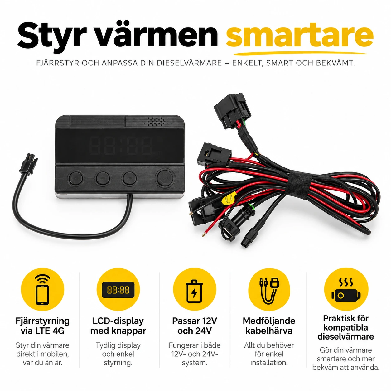 LTE 4G-kontroll för dieselvärmare 12V och 24V