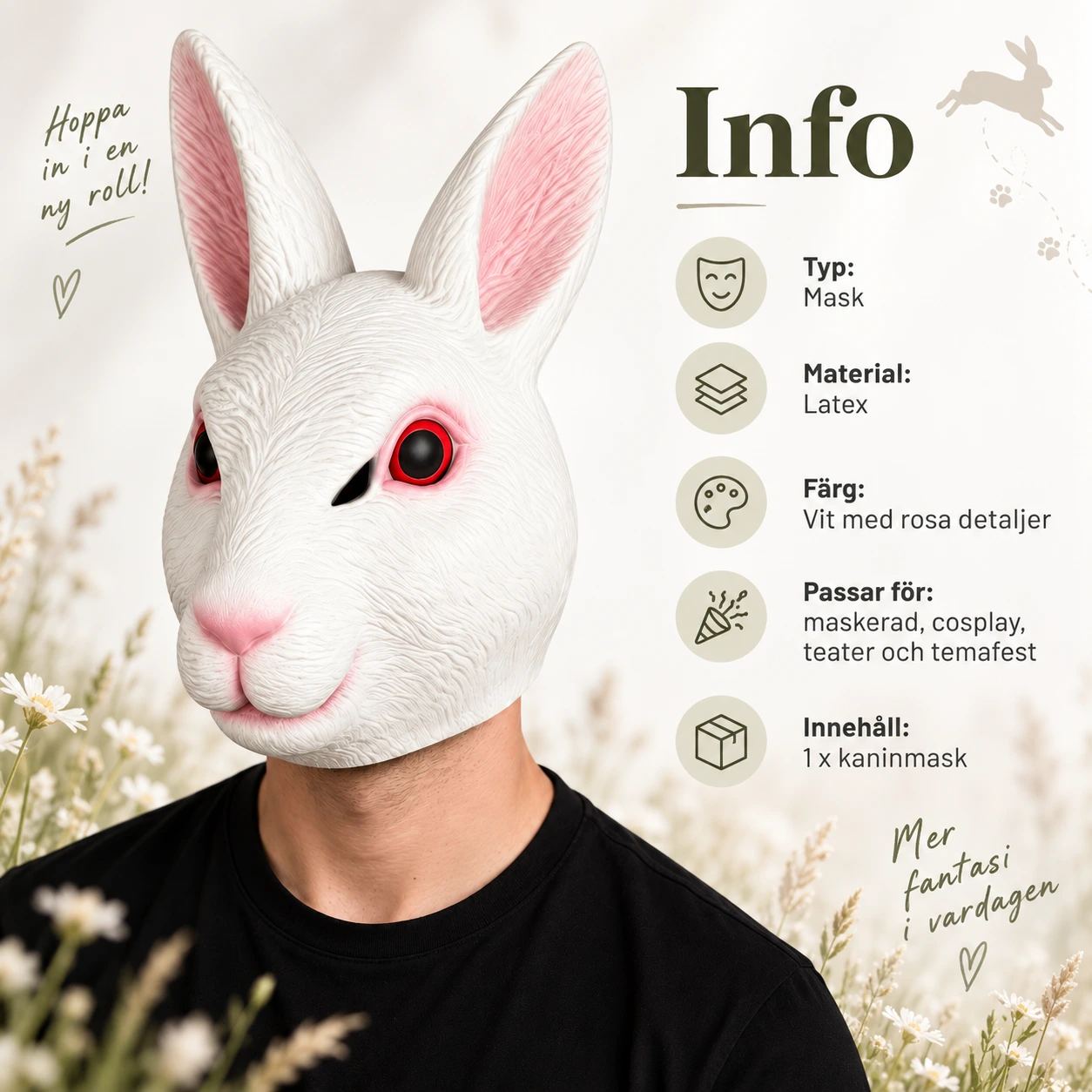 Heldekkende kaninmaske i lateks