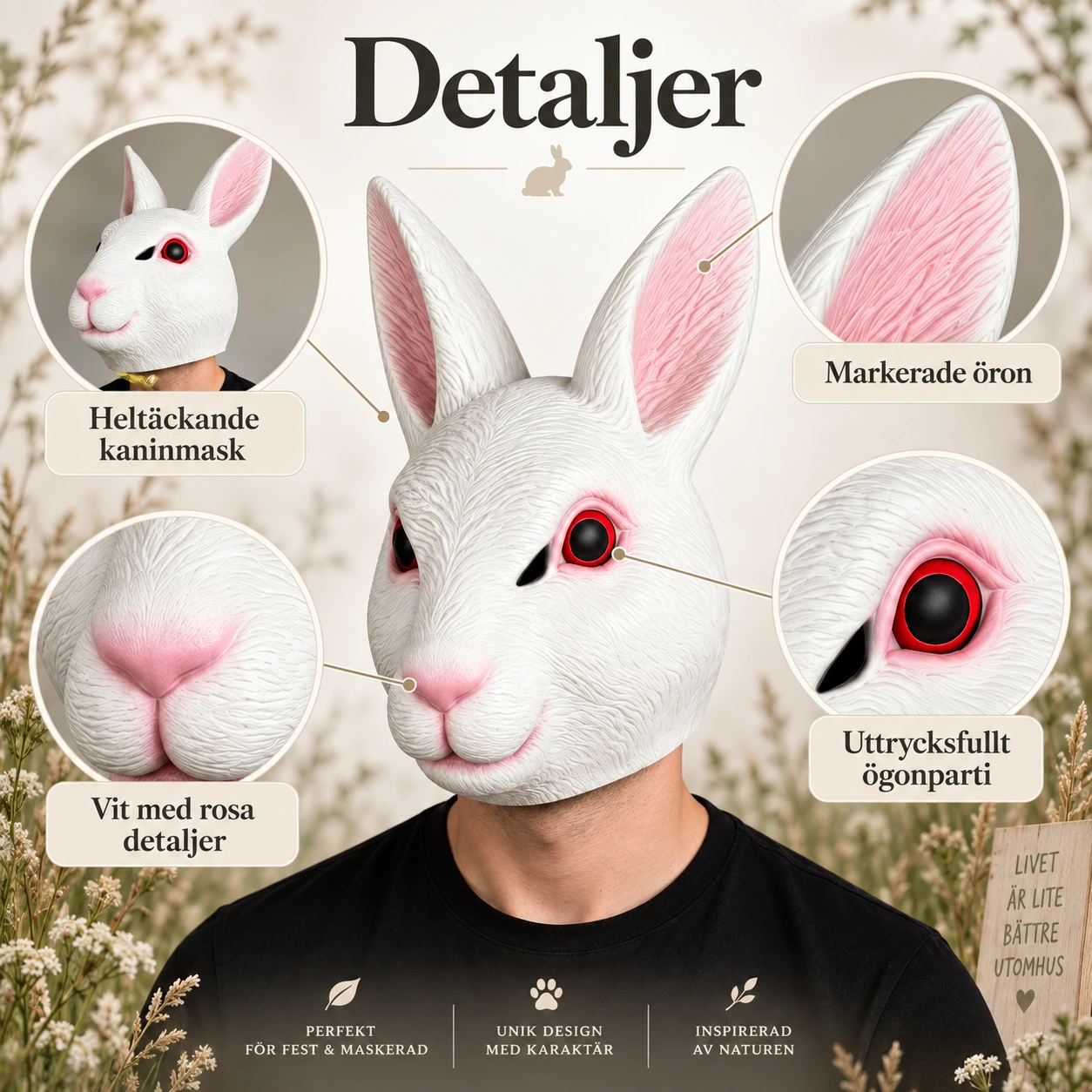 Heldekkende kaninmaske i lateks