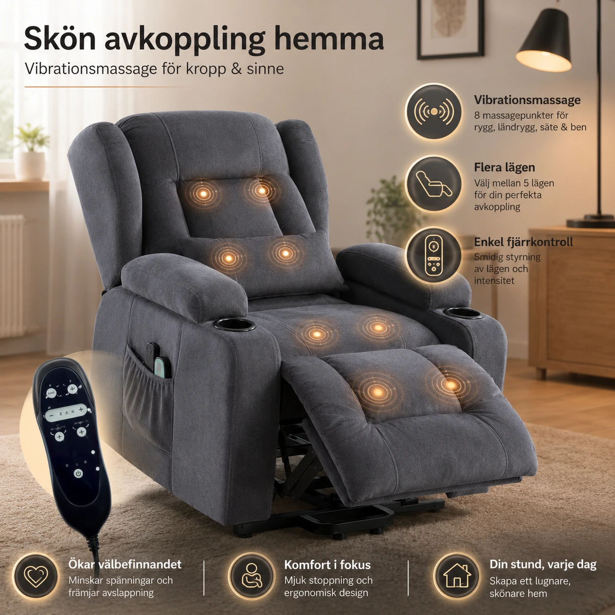 Relaxfåtölj med Lyft och Massage
