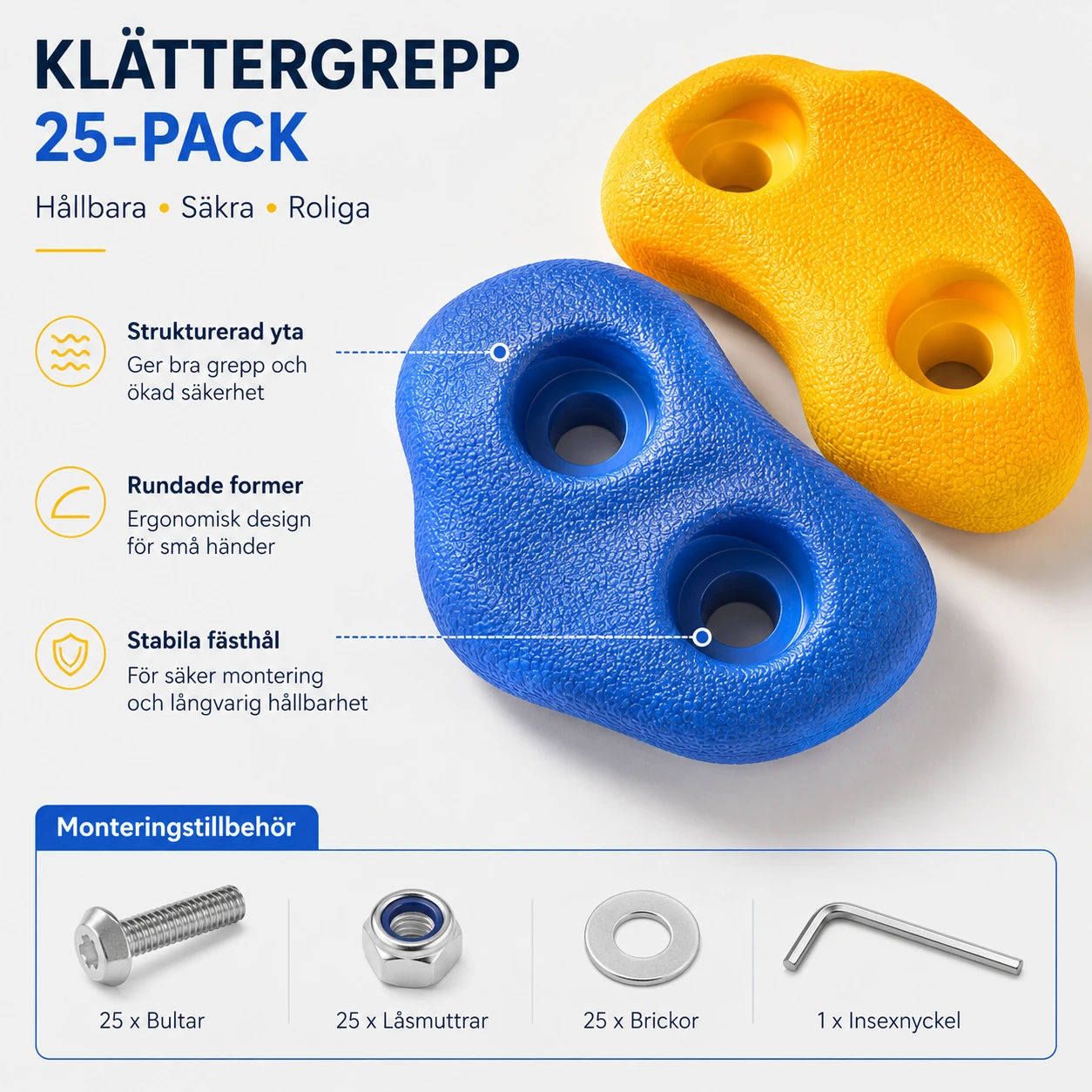 Klättergrepp för barn 25-pack i PE för klättervägg