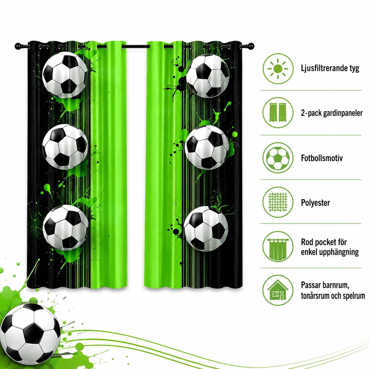 Fotbollsgardiner med ljusfiltrering, 2-pack