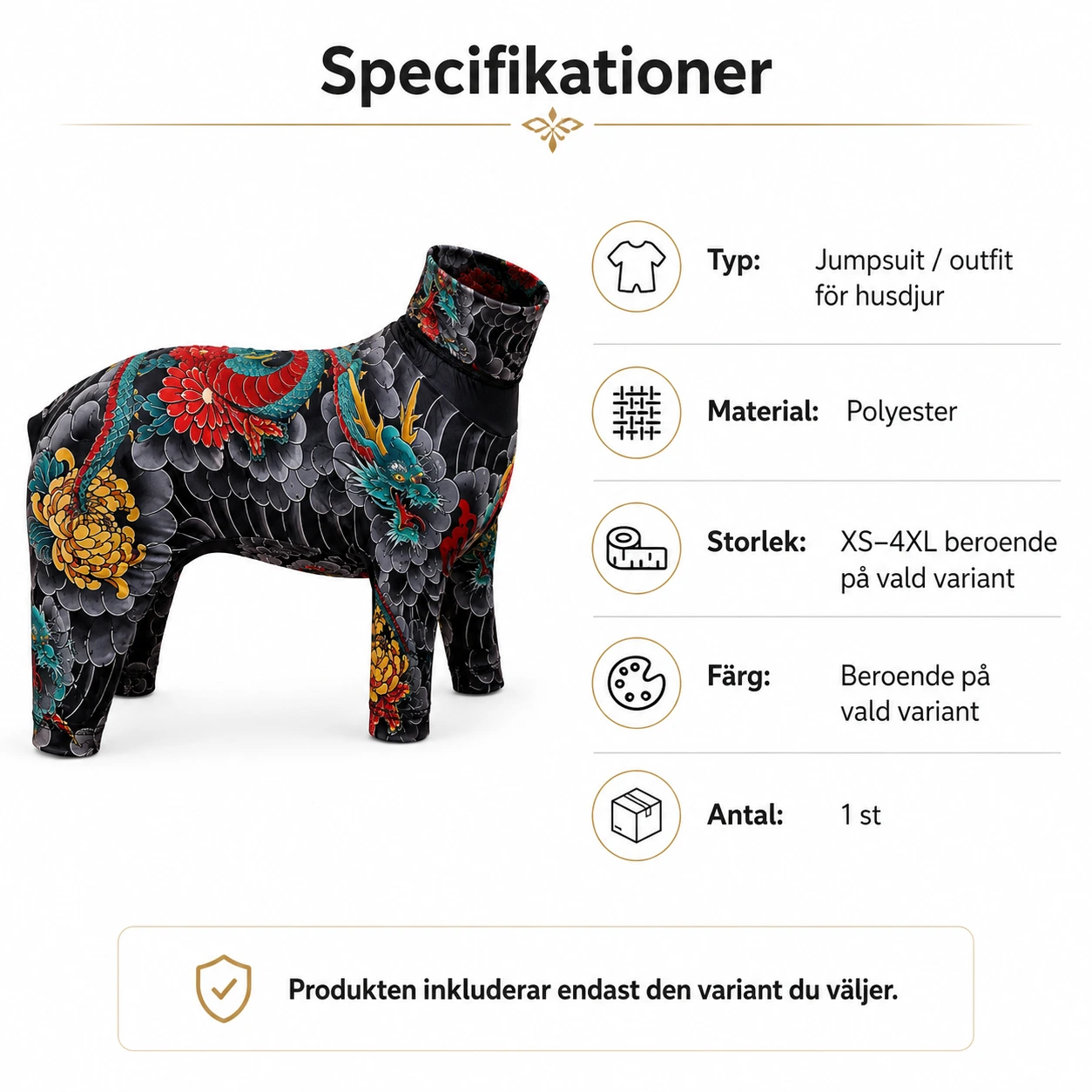 Helfodrad hundoverall med blommönster för husdjur