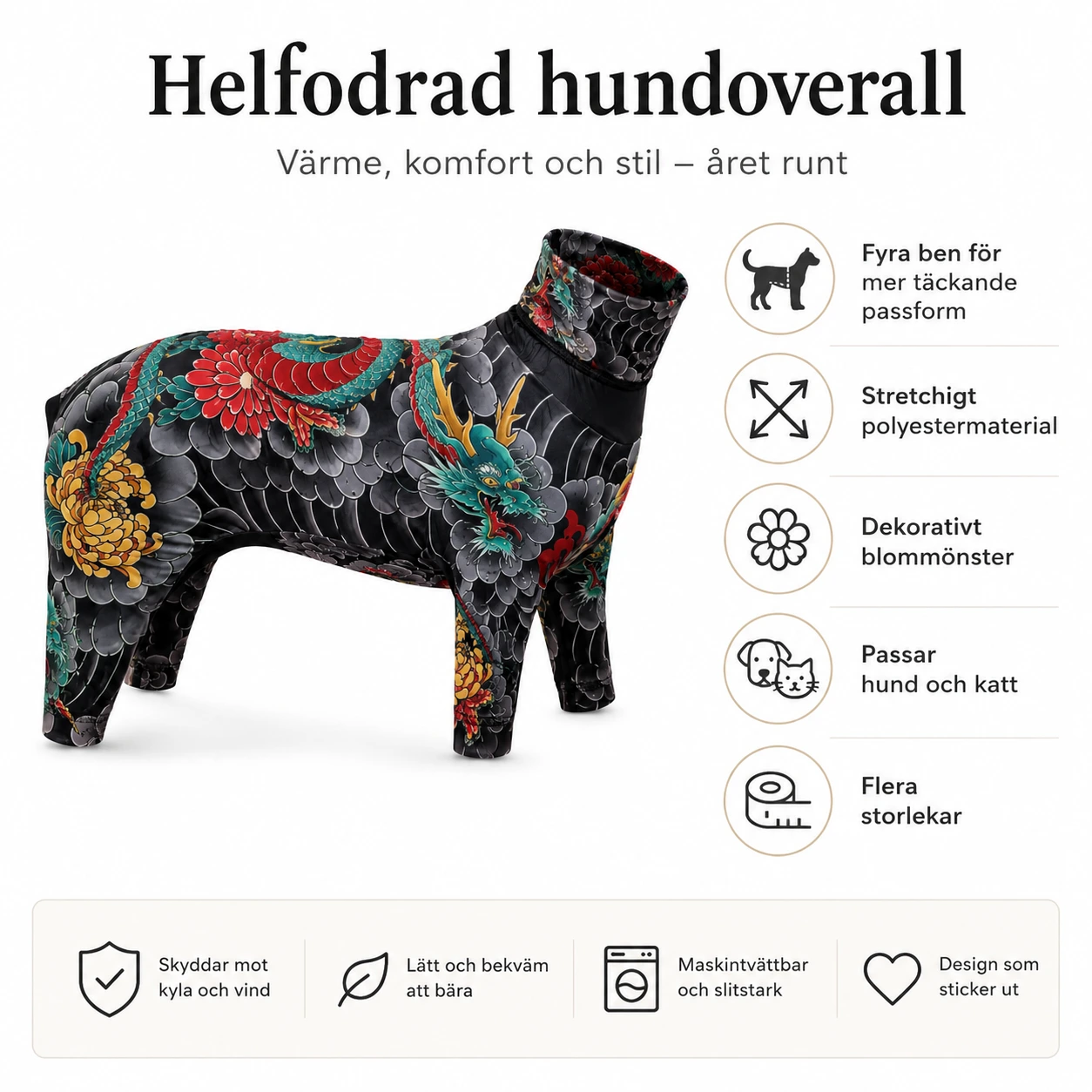 Helfodrad hundoverall med blommönster för husdjur