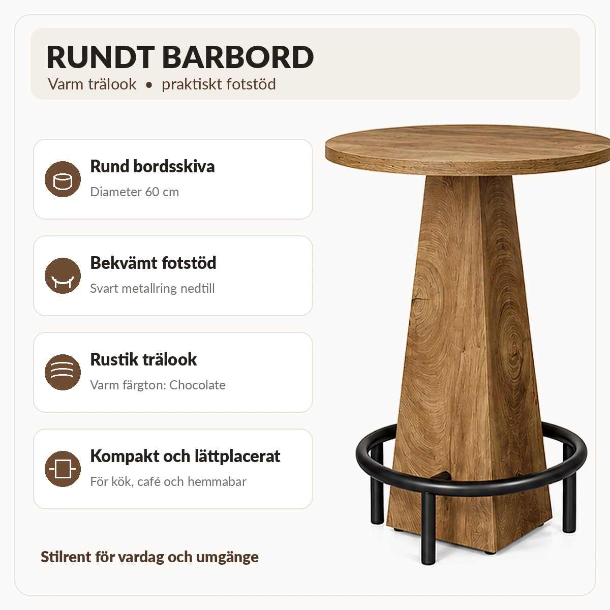 Pyöreä baaripöytä keittiöön ja bistroon, 95 cm
