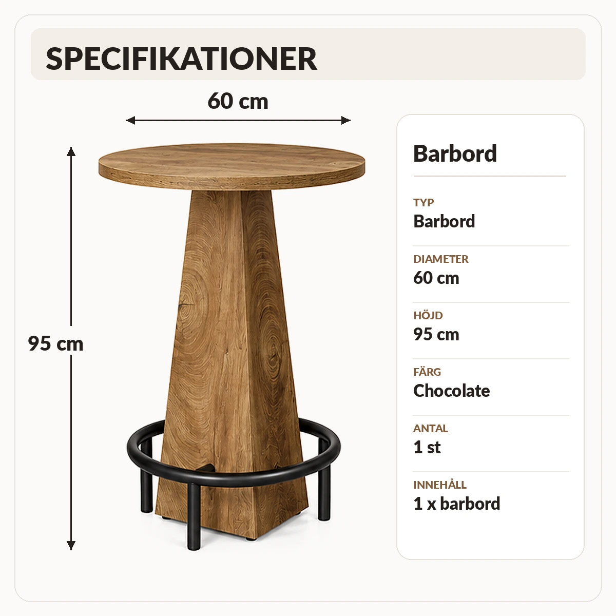 Pyöreä baaripöytä keittiöön ja bistroon, 95 cm
