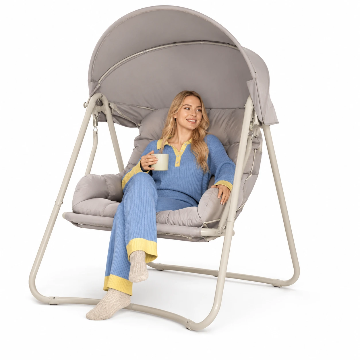 Hängande Gungstol med Solskydd – Beige