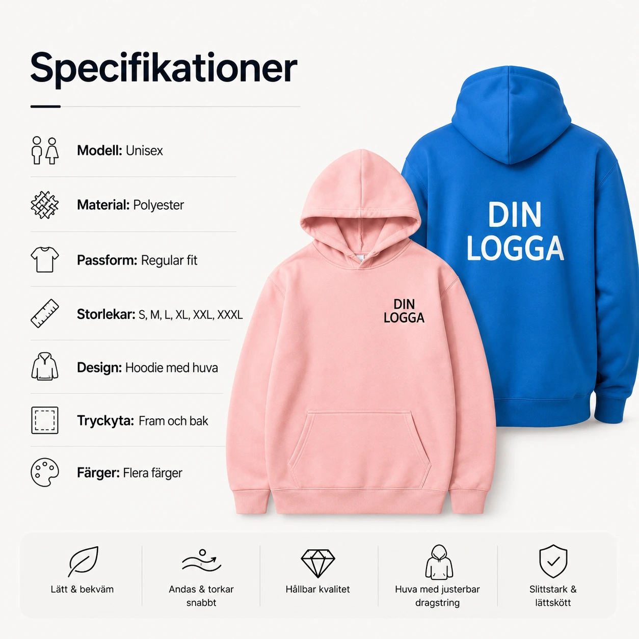 Hoodie med Eget Tryck och Logga – Unisex Model