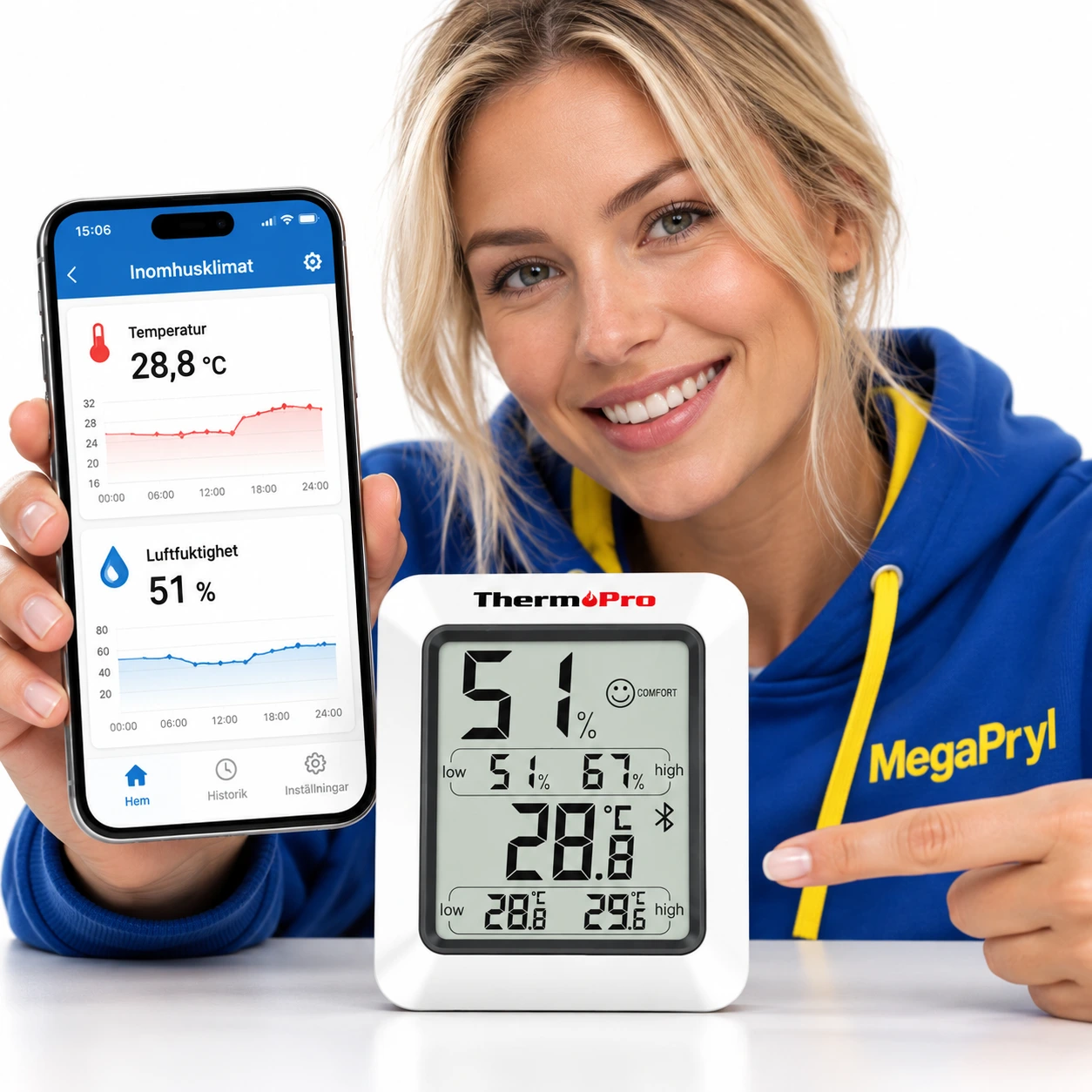 Bluetooth hygrometer för inomhusbruk med dataloggning