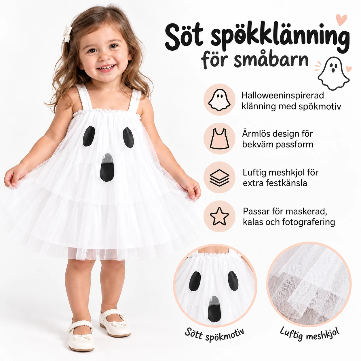 Spökklänning för baby och småbarn med tyllkjol