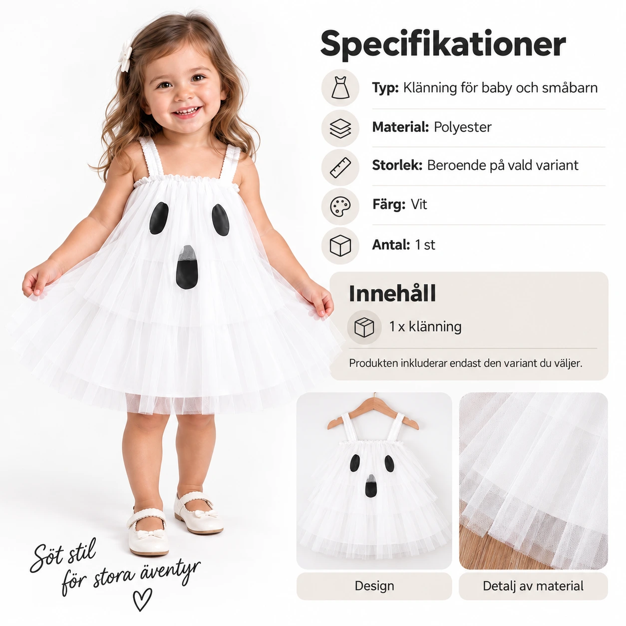 Spökklänning för baby och småbarn med tyllkjol