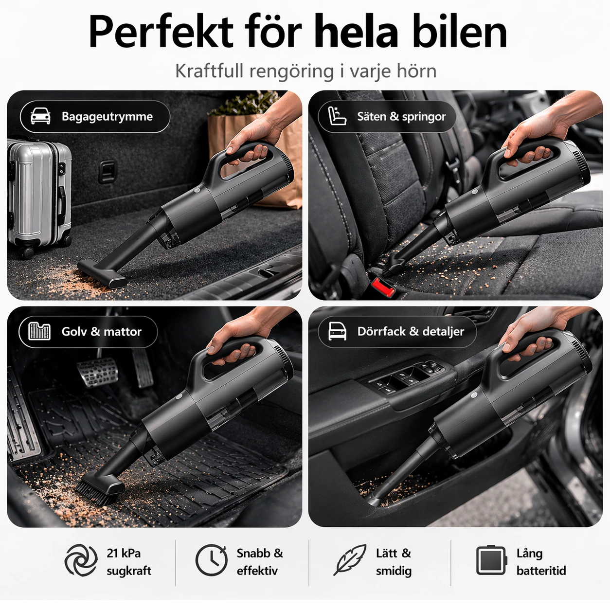 Sladdlös Handdammsugare för Bil – 21 kPa