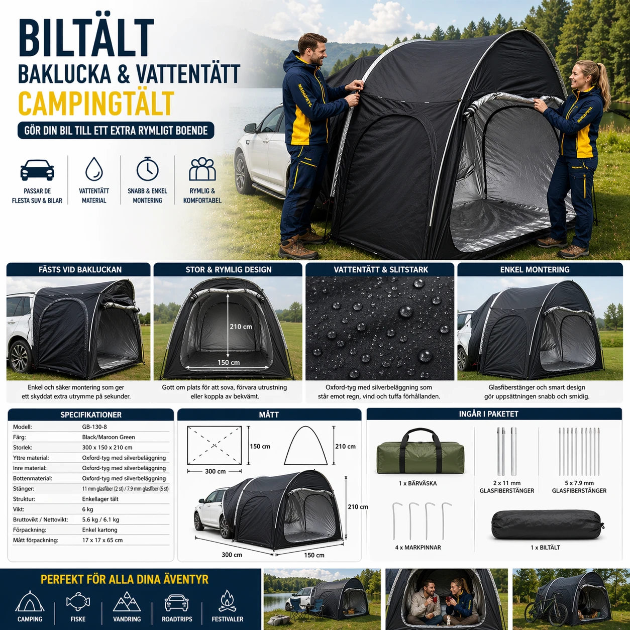 Biltält – Baklucka & Vattentätt – Campingtält