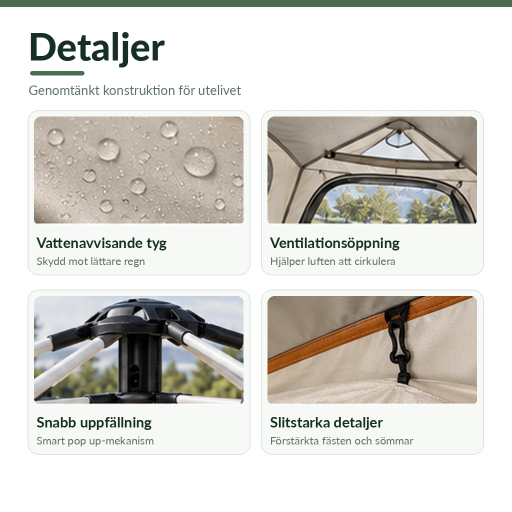 Pop up -teltta katoksella ja UV-suojalla, 3–5 henkilöä