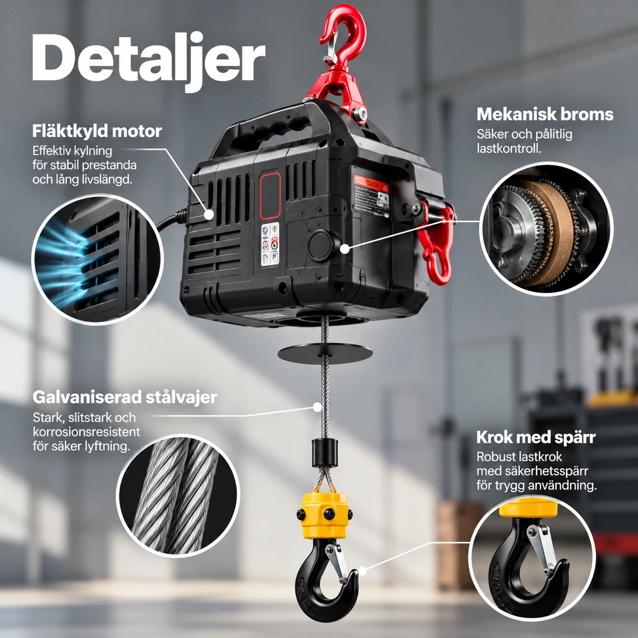 Elektrisk lyftvinsch för garage och verkstad med fjärrkontroll