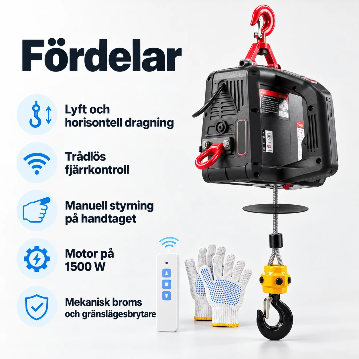 Elektrisk lyftvinsch för garage och verkstad med fjärrkontroll