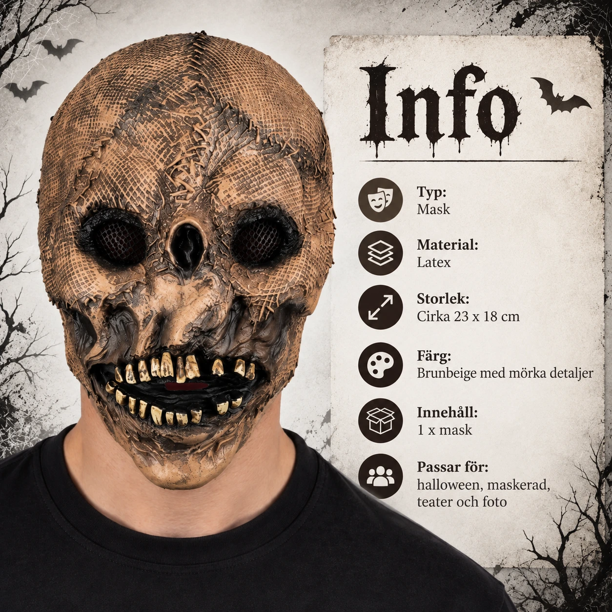 Heldekkende skjelettmaske i lateks