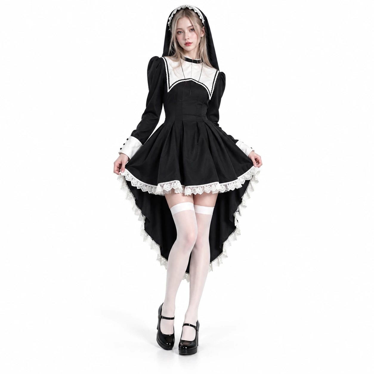 Gotisk Nunna Cosplay Klänning Set för Damer