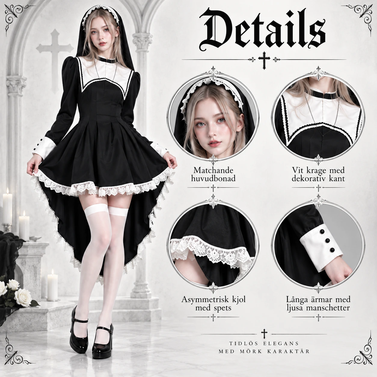 Gotisk Nunna Cosplay Klänning Set för Damer