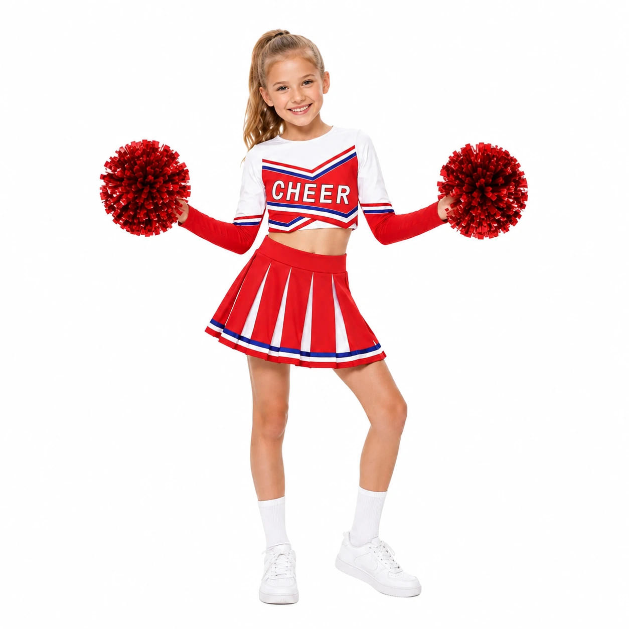 Cheerleaderdräkt för barn med kjol och pompoms