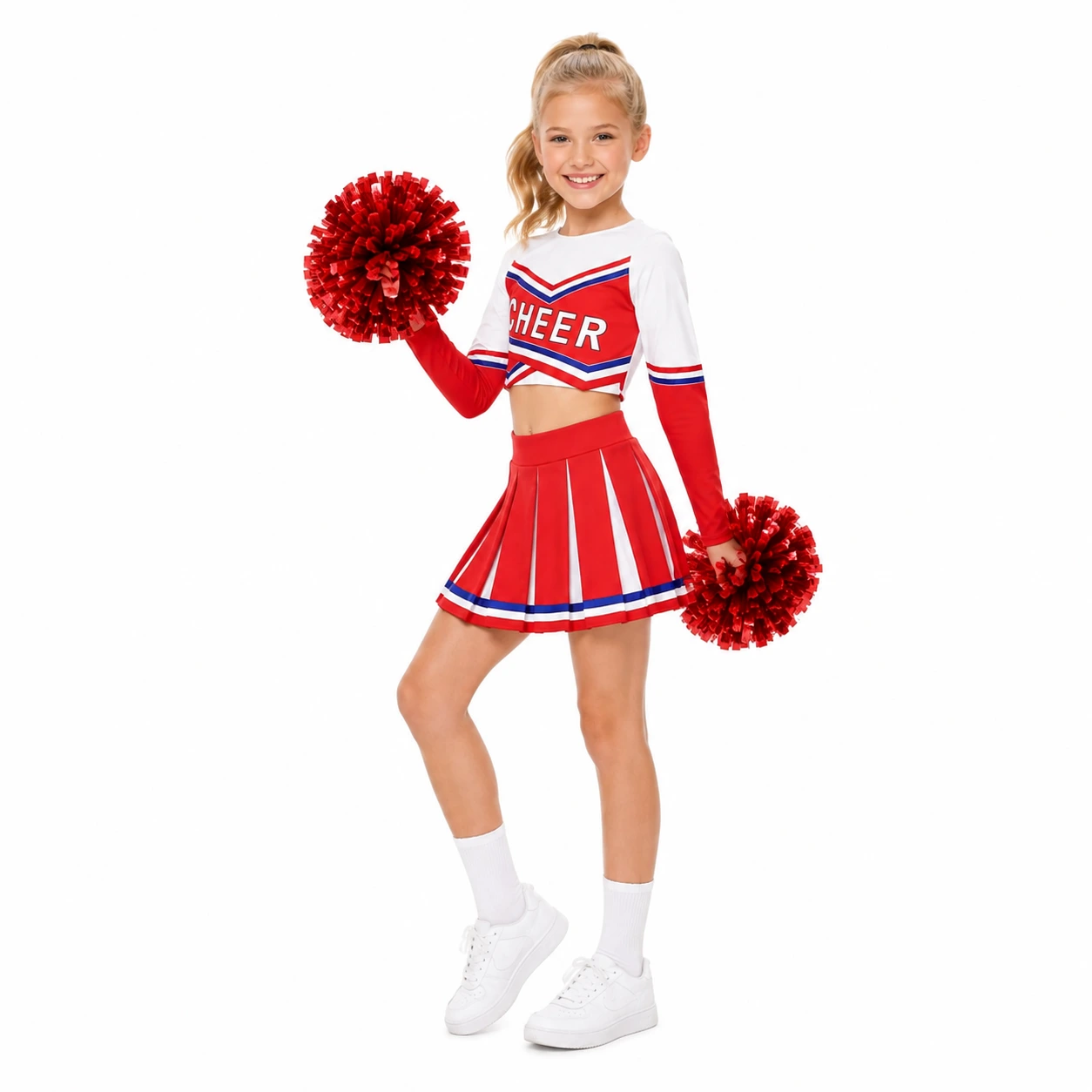 Cheerleaderdräkt för barn med kjol och pompoms
