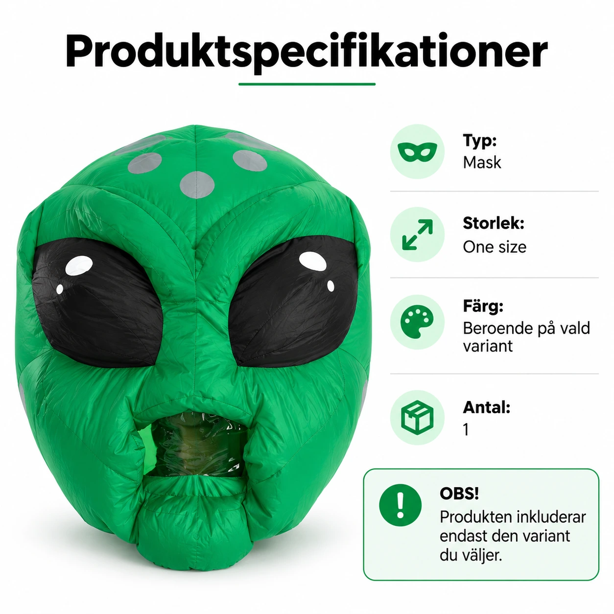 Uppblåsbar Grön Mask Alien heltäckande