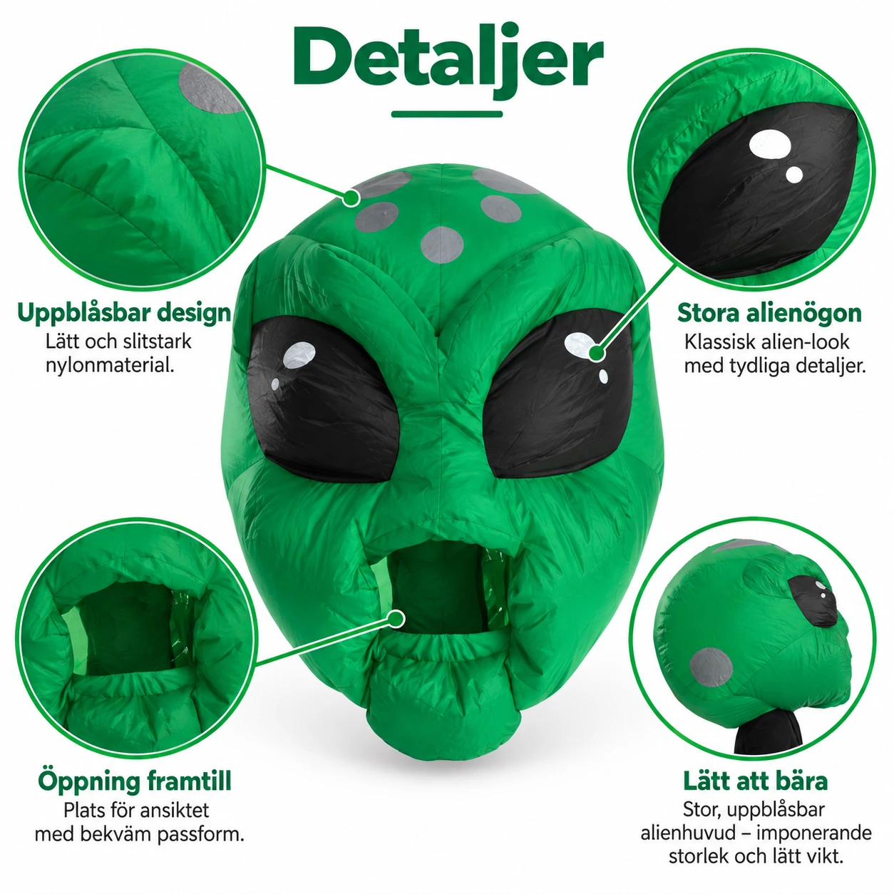 Uppblåsbar Grön Mask Alien heltäckande