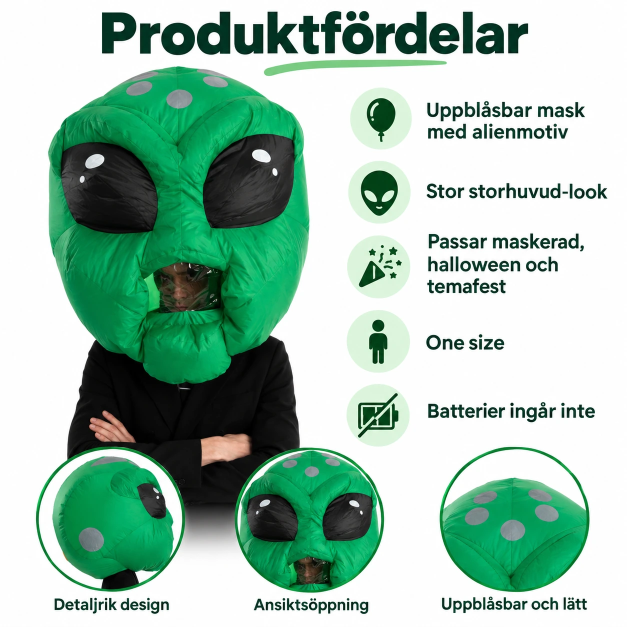 Uppblåsbar Grön Mask Alien heltäckande