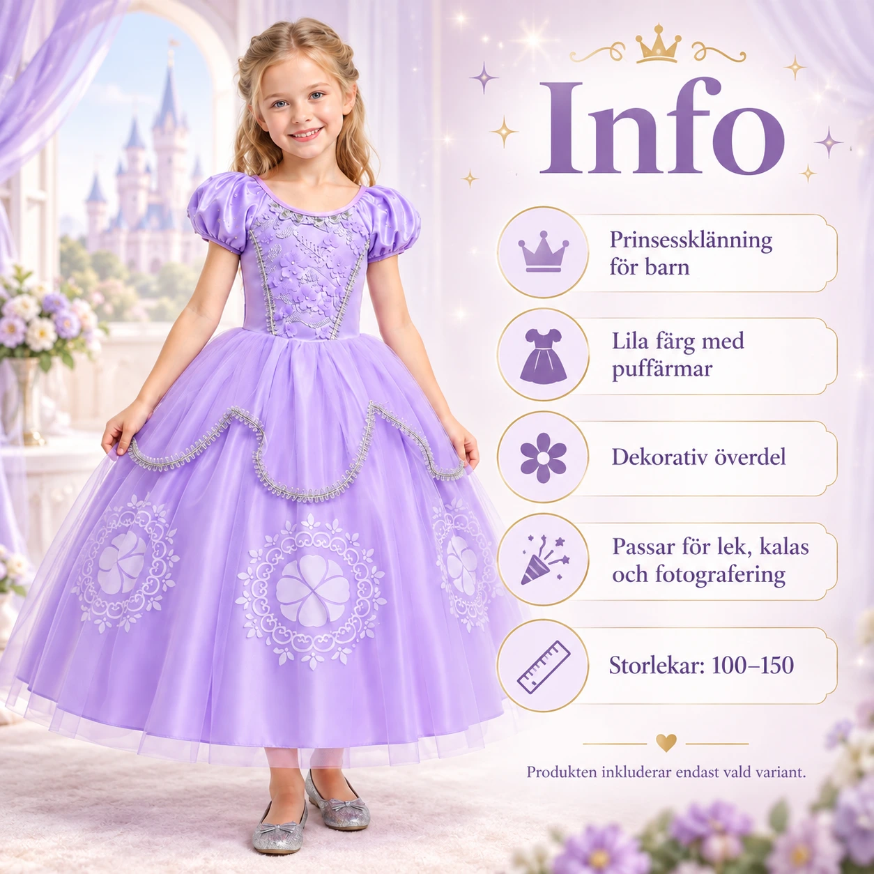 Violetti lasten prinsessamekko tyllihameella