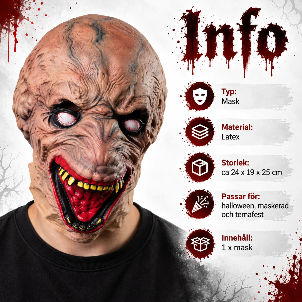 Heldekkende zombiemonstermaske i lateks