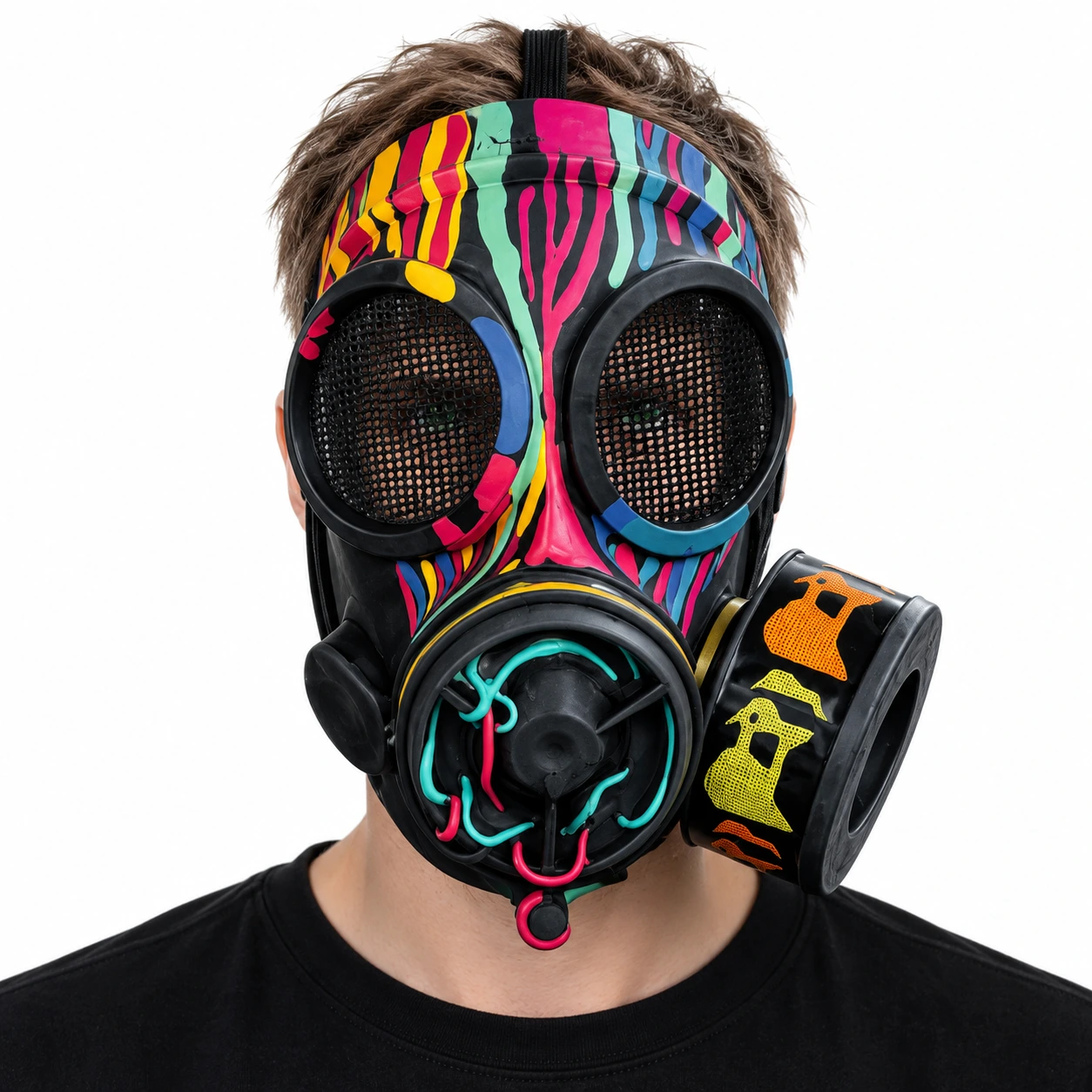 Maske med gassmaskemotiv i lateks for cosplay og maskerade
