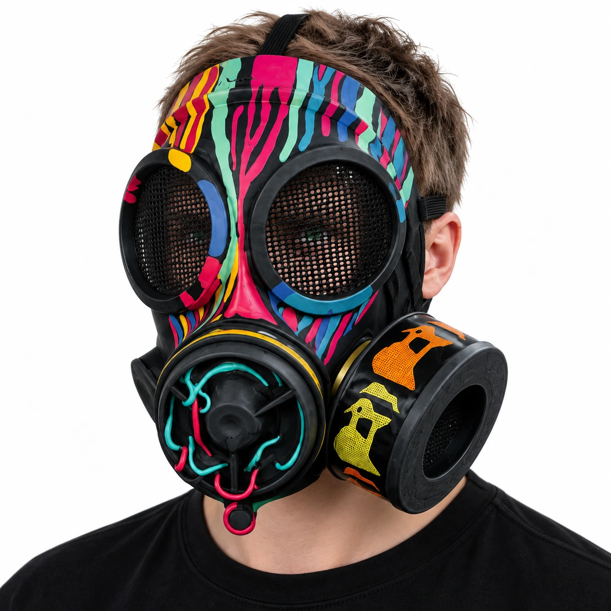 Maske med gassmaskemotiv i lateks for cosplay og maskerade